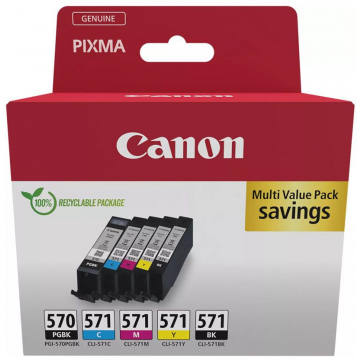 Canon inktcartridge 1 x PGI-570 + 1 x CLI-571, 182 - 398 foto's, OEM 0372C006, 5 kleuren