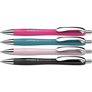 Schneider balpen Slider Rave, extra breed, blauwe inkt, geassorteerde kleuren, doos van 3 +1 gratis