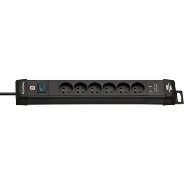 Stekkerdoos Brennenstuhl Premium 6-voudig 2USB 3m zwart kabel H05VV-F 3G1,5 FR/BE