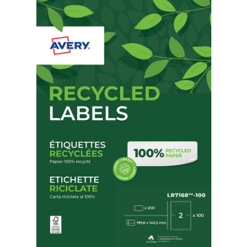 Etiket Avery LR7168-100 199.6x143.5mm recycled wit 200stuks