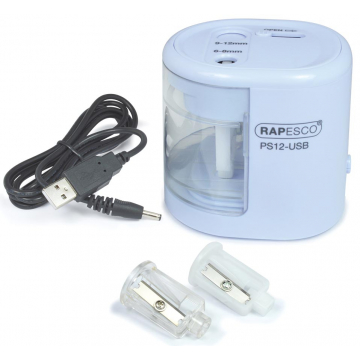 Rapesco automatische potloodslijper PS12, 2-gaats, USB of batterij, blauw