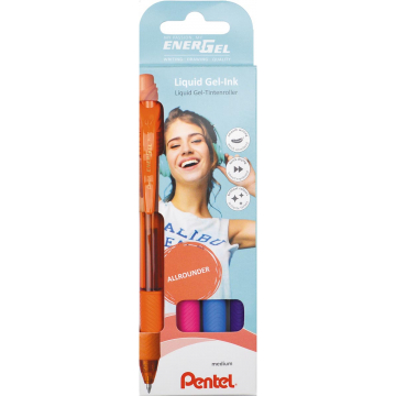 Pentel Roller Energel-X BL107, etui met 4 stuks, assorti