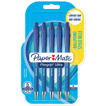 Paper Mate balpen Flexgrip Ultra RT medium, blister van 5 stuks, blauw