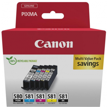 Canon inktcartridge 1 x PGI-580PGBK zwart + 1 x CLI-581, 200 - 1.660 pagina's, OEM 2078C008, 4 kleuren