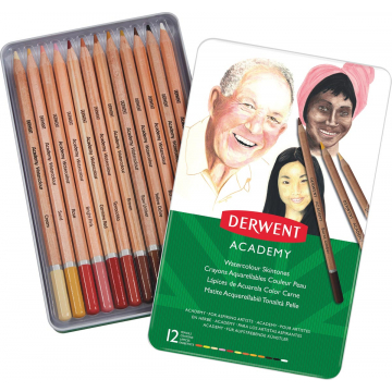 Derwent aquarelpotlood Academy , blik van 12 stuks in geassorteered huidtinten
