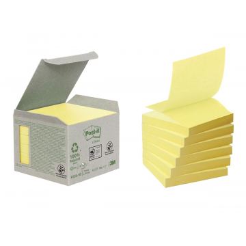 Post-it Z-Notes gerecycleerd, ft 76 x 76 mm, geel, pak van 6 blokken