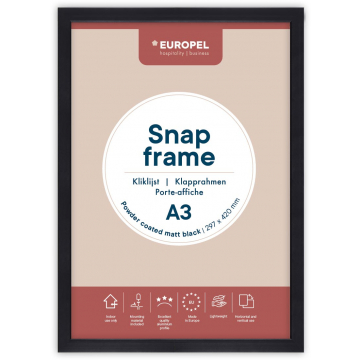 Europel clicklijst, lijst 25mm A3, mat zwart posterframe