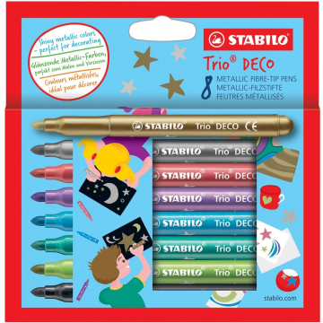 Stabilo viltstift Trio Deco, blister met 8 viltstiften in metaalkleuren