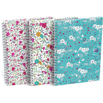 Oxford Floral hardcover spiraalschrift, ft B5, 60 vel, gelijnd, 3 geassorteerde designs