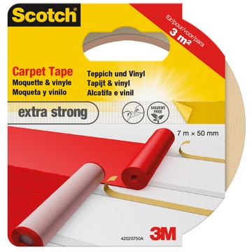 Scotch dubbelzijdige plakband voor tapijt en vinyl Extra Strong, ft 50 mm x 7 m, blisterverpakking