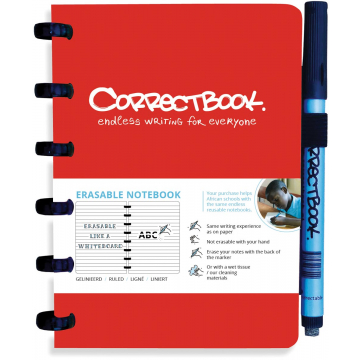 Correctbook A6 gelijnd herbruikbaar notitieboekje, rood