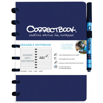 Correctbook A5 gelijnd herbruikbaar schrift, navy blauw