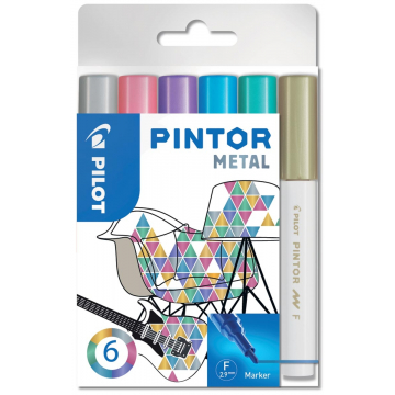 Pilot Pintor Metal marker, fijn, blister van 6 stuks in geassorteerde kleuren