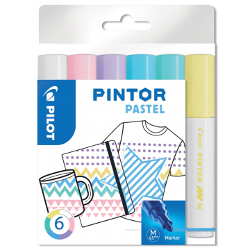 Pilot Pintor Pastel marker, medium, blister van 6 stuks in geassorteerde kleuren