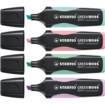 STABILO GREENBOSS Pastel markeerstift, blister van 4 stuks in geassorteerde kleuren