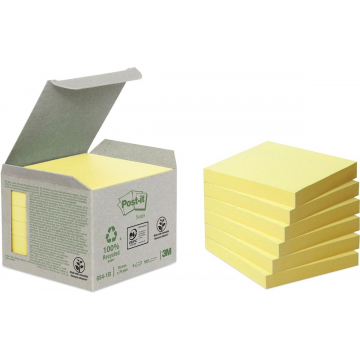 Post-it Notes gerecycleerd, ft 76 x 76 mm, geel, 100 vel, pak van 6 blokken