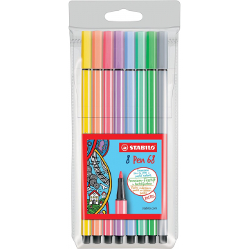 Stabilo viltstift Pen 68, etui met 8 stuks in geassorteerde pastel kleuren