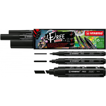 STABILO free acrylmarker, verschillende formaten, zwart, pak van 3 stuks