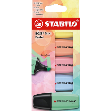 STABILO BOSS MINI pastel markeerstift, geassorteerde kleuren, blister van 5 stuks