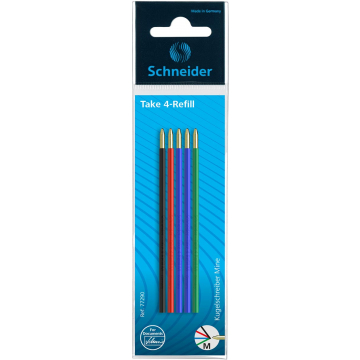 Schneider balpenvulling Take 4, geassorteerde kleuren, étui van 5 stuks