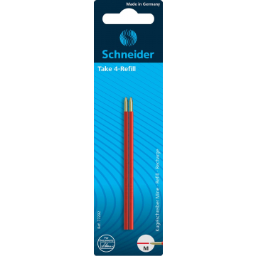 Schneider balpenvulling Take 4, rood, étui van 2 stuks