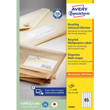 Etiket Avery Zweckform LR3666 38x21.2mm recycled wit 6500stuks