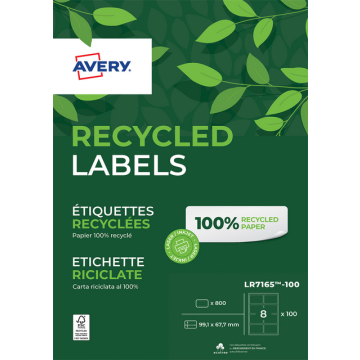 Etiket Avery LR7165-100 99.1x67.7mm recycled wit 800stuks
