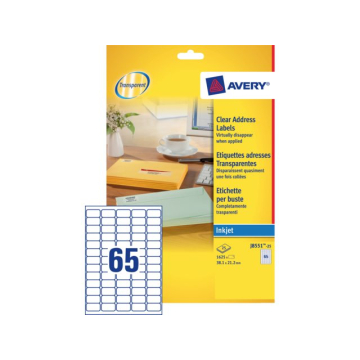 Etiket Avery J8551-25 38.1x21.2mm transparant 1625stuks