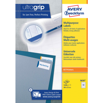 Etiket Avery Zweckform 3650 48x21mm wit 5200stuks