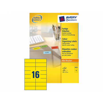 Etiket Avery Zweckform 3455 105x37mm geel 1600stuks