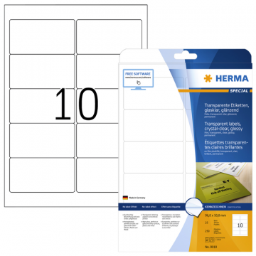 Etiket HERMA 8018 96x50.8mm transparant 250stuks