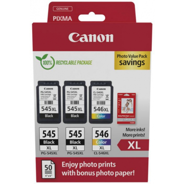 Canon photo value pack 2 x PG-545XL + 1 x CL-546XL, 300 - 400 pagina's, OEM 8286B015, 4 kleuren