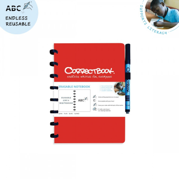 Correctbook A5 gelijnd uitwisbaar / herbruikbaar schrift, rood