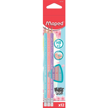 Maped potlood Black'Peps Pastel, met gum, blister van 12 stuks