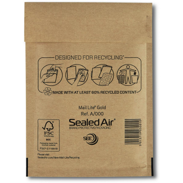 Mail Lite luchtkussenenveloppen, goud, A/000, 110 x 160 mm, doos van 200 stuks