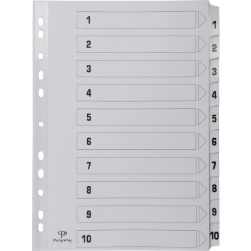 Pergamy tabbladen met indexblad, ft A4, 11-gaatsperforatie, karton, set 1-10