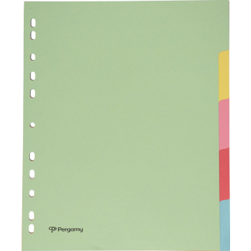 Pergamy tabbladen ft A4 maxi, 11-gaatsperforatie, karton, geassorteerde pastelkleuren, 5 tabs