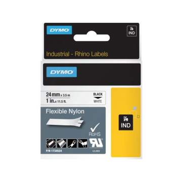 Labeltape Dymo Rhino 1734524 nyl 24mm x3.5m zwart op wit
