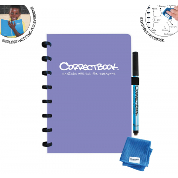 Correctbook A5 Original: uitwisbaar / herbruikbaar notitieboek, blanco, paars
