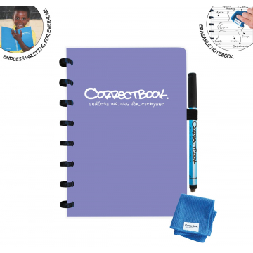 Correctbook A5 Original: uitwisbaar / herbruikbaar notitieboek, gelijnd, paars