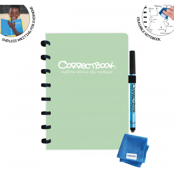 Correctbook A5 Original: uitwisbaar / herbruikbaar notitieboek, blanco, muntgroen