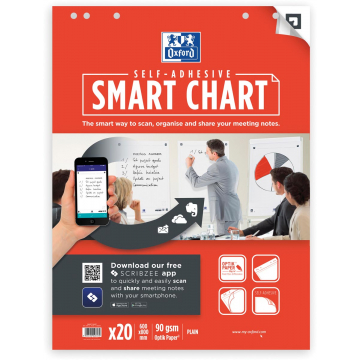 Oxford Smart Chart zelfklevende flipchartblok 60 x 80 cm, pak met 20 vel, blanco