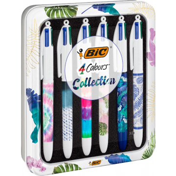 Bic 4 Colours Tie&Dye balpen, medium, doos van 6 stuks