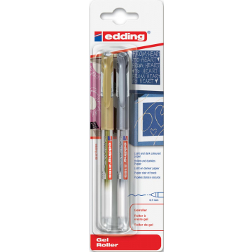 Edding gelroller 2185 goud en zilver, blister met 2 stuks