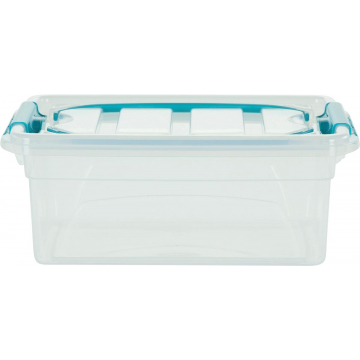 Whitefurze Carry Box opbergdoos 5 liter, transparant met blauwe handvaten