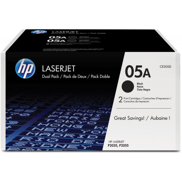 HP toner 05A zwart, 2300 pagina's - OEM: CE505D, pak van 2 stuks