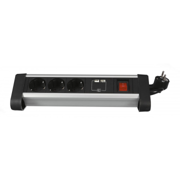 Perel desktop contactdoos met 3 stopcontacten, 2 USB-poorten en schakelaar, zwart, voor Belgi
