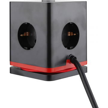 IOIO contactdoos SW1000, 3 stopcontacten en 3 USB-poorten, kubus, zwart