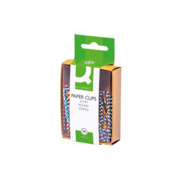Q-CONNECT papierklemmen, 50 mm, doos van 30 stuks, gestreept in wit en geassorteerde kleuren