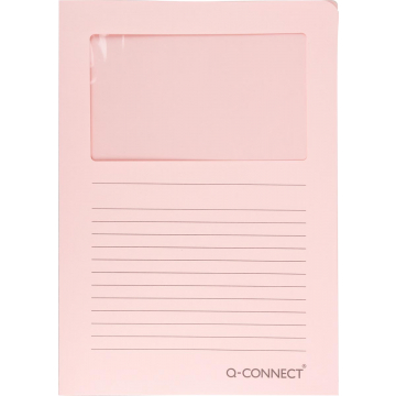 Q-CONNECT L-map met venster, 120 g/m², A4, pak van 100 stuks, lichtroze